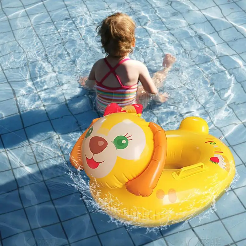 Надувное детское кольцо для плавания с мультяшным принтом, сиденье для плавания со щенком, ручка, детский круг для плавания, игрушка для игры в воду на пляже, бассейн 2