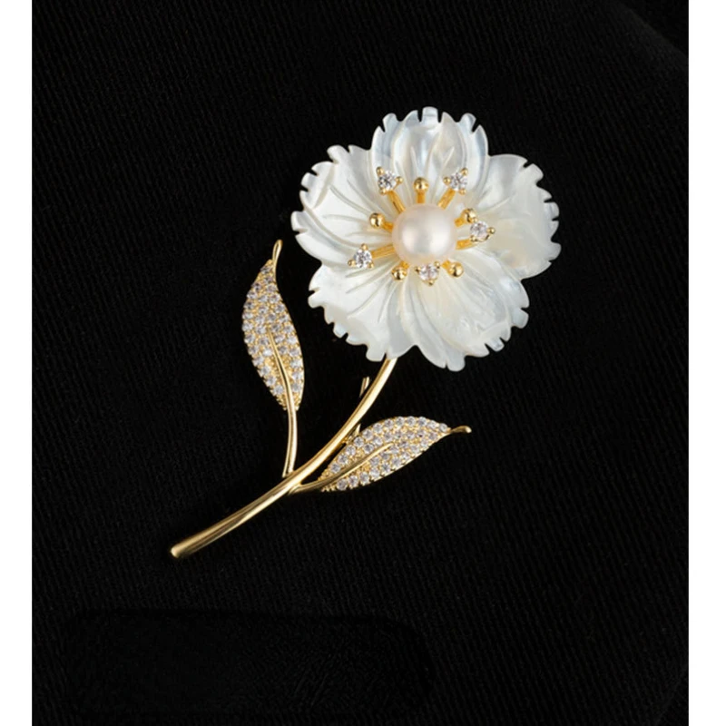 Брошь в виде цветка в виде U-образной раковины для женщин, модный аксессуар для костюма, подарок SUBR4575 5