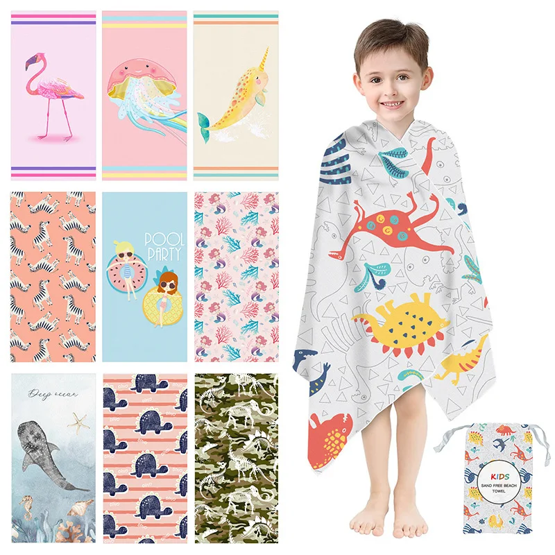 Новое мультяшное быстросохнущее влагопоглощающее портативное детское банное полотенце для плавания с рисунком 2023 года, пляжное полотенце для мальчиков и девочек, гребень, головной платок