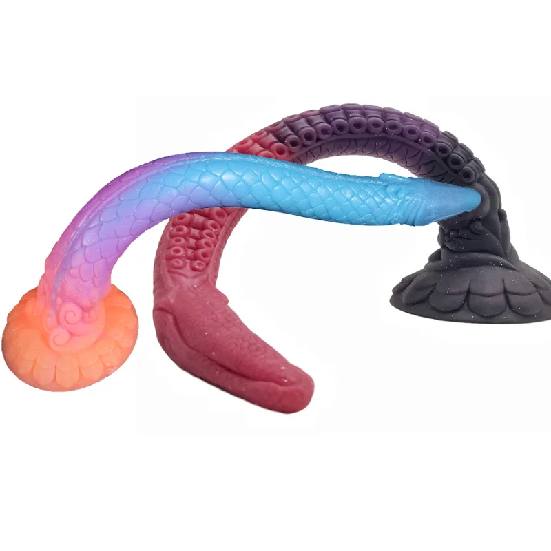 Сверхдлинный фаллоимитатор-щупальце, Светящийся штекер, анальный фаллоимитатор, Разноцветные фаллоимитаторы-драконы для женщин, Анальная пробка с присоской, секс-игрушки