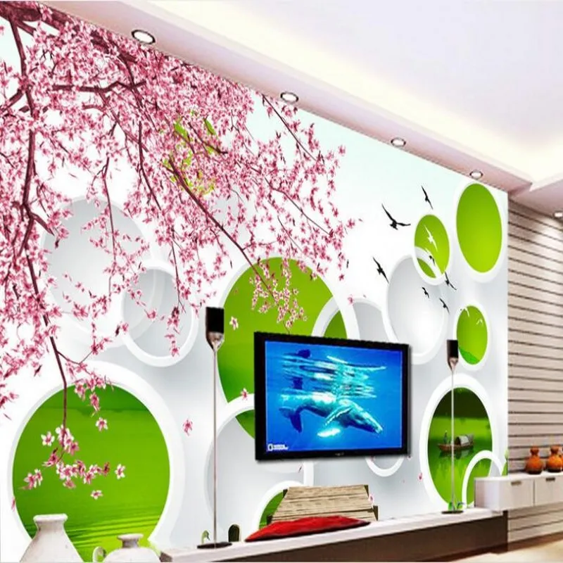 wellyu Custom large fresco современный минималистичный Jiangnan spring 3D circle TV background обои для стен papel de parede