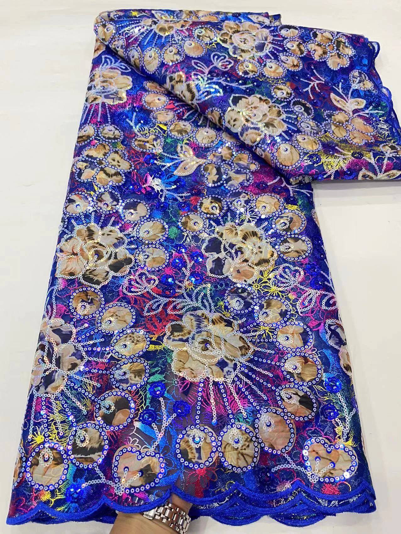 2023 Французская сетка Фиолетовые кружевные ткани Вышивка Блестками Тюль Дизайн Африканская ткань для женских вечерних платьев 5 ярдов швейных метров