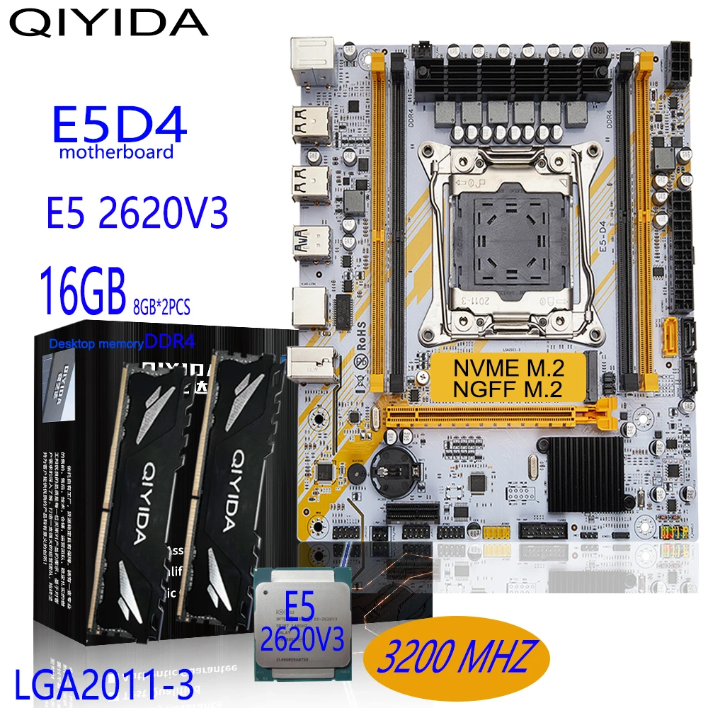 Комплект материнской платы Qiyida X99 с процессором LGA 2011-3 Xeon E5 2620 V3 CPU DDR4 16GB 2*8 3200 МГц Настольная память M-ATX NVME M.2