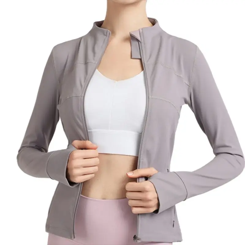 Lulu-Спортивная куртка для йоги для женщин, костюм для фитнеса, приталенный тип застежки-молнии, топы с воротником-стойкой из лайкры, весна и осень,
