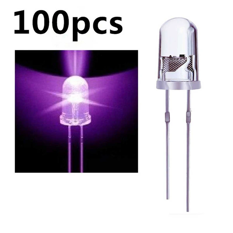 400 шт. /лот 5 мм Круглый фиолетовый УФ-светодиодный диод Супер Яркая Прозрачная светодиодная лампа фиолетового цвета