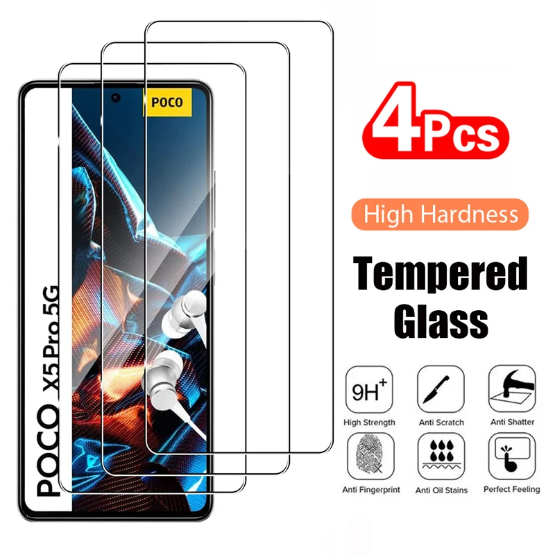 4ШТ Закаленное Стекло для Xiaomi Poco X5 Pro 5G 2.5D 9H Прозрачная Защитная Пленка Для Экрана Xiaomi Poco X5 Glass