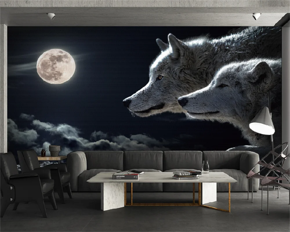 Обои на заказ современная художественная концепция лунный свет в небе ночная сцена одинокого волка фон настенная роспись papel de parede