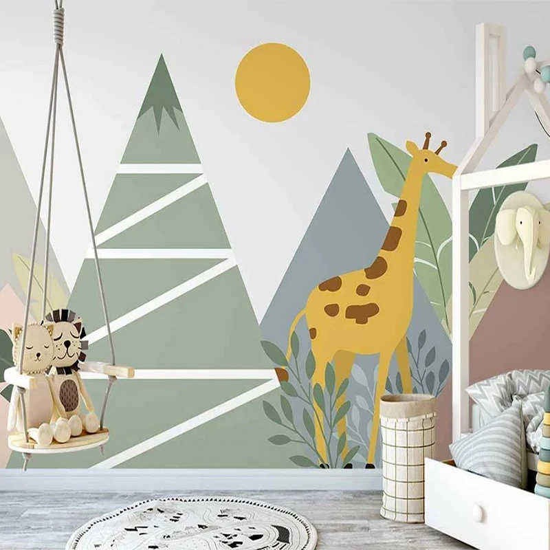Обои на заказ, 3D нарисованный от руки геометрический горный пик, Мультяшный Жираф, Фреска для детской комнаты, Самоклеящиеся наклейки на стены