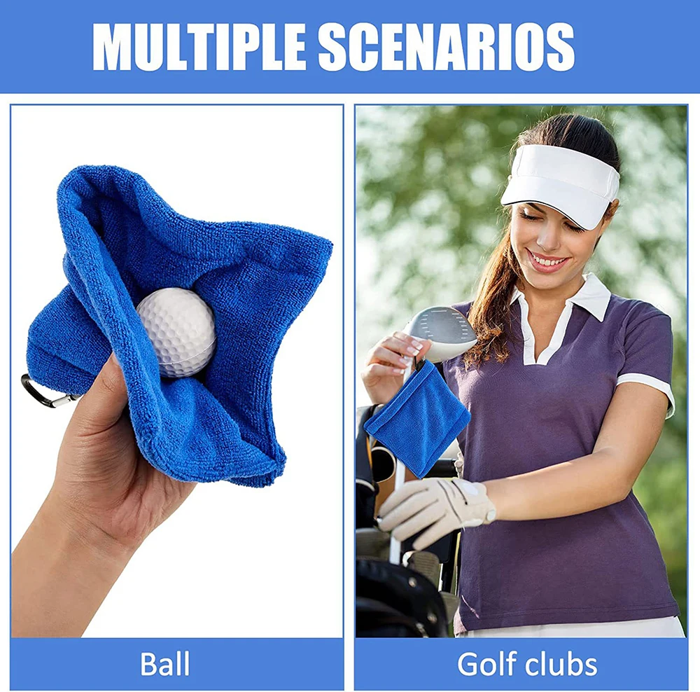 Квадратное полотенце для чистки мячей для гольфа из микрофибры с карабином, впитывающее воду, Чистая клюшка для гольфа для протирки головы