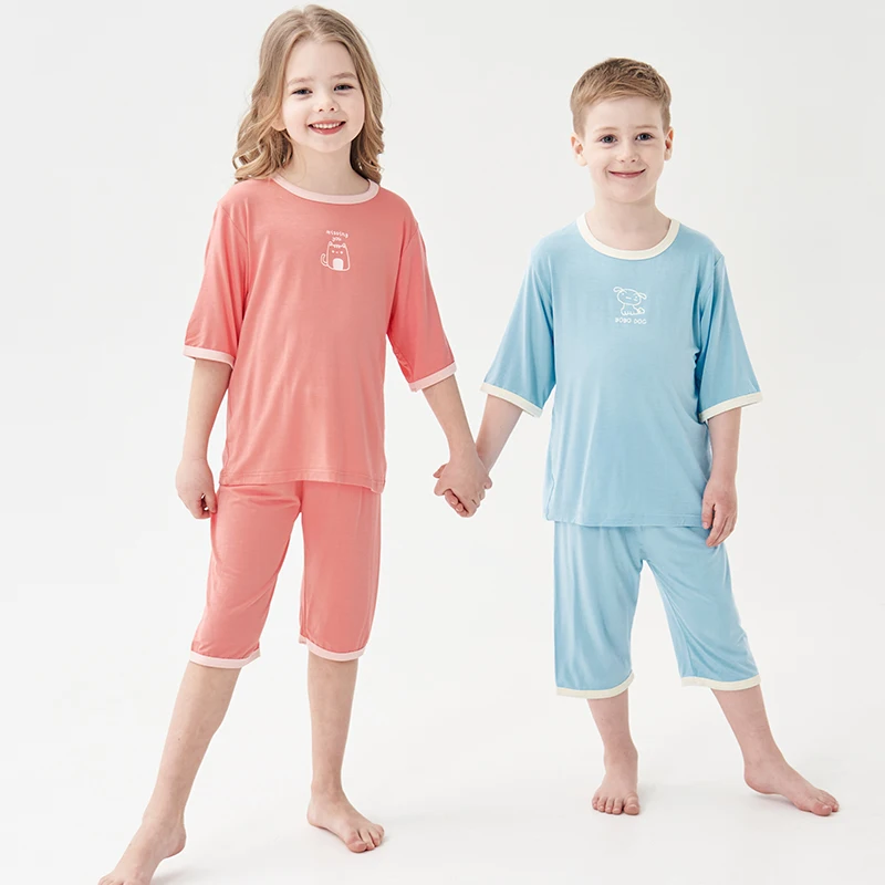 Летняя детская одежда для сна, костюмы для мальчиков, Дышащая домашняя одежда, пижамы для девочек, Быстросохнущий комплект одежды для маленьких детей с короткими рукавами
