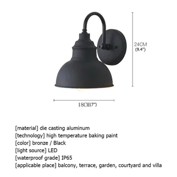 ANITA Наружный настенный светильник Бра Классическое светодиодное освещение Водонепроницаемый IP65 Домашний Декоративный элемент для крыльца 5