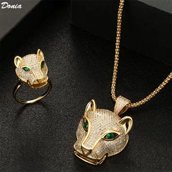 Donia Jewelry Роскошное ожерелье, кольцо, цепочка на ключицу, модное ожерелье с головой животного леопарда, кольцо из двух частей