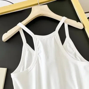 Maxdutti Женская футболка, Женский летний повседневный топ-камзол, Модный однотонный Сексуальный Круглый вырез, хлопковый трикотаж без рукавов 2