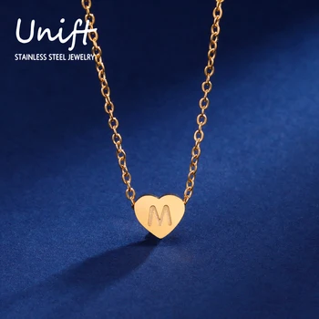 Unift Ожерелье с инициалом из одной буквы, крошечные ожерелья с сердечками из нержавеющей стали для женщин, Дружба, Семейное имя, ювелирные изделия, подарок на день рождения