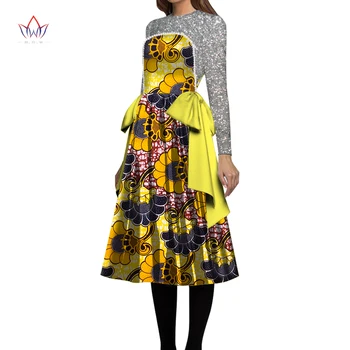 Африканские Платья для Женщин, Блестящее Платье с Принтом в Африканском стиле с Пайетками, Дашики С Длинным рукавом, Вечернее Платье Bazin Riche для Леди, WY6694