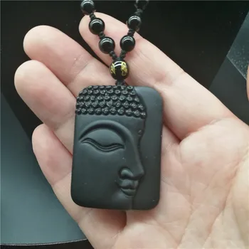 Винтажное ожерелье из обсидиана, черная подвеска в виде Головы Будды для женщин и мужчин, ювелирные изделия