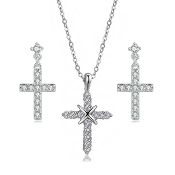 Винтажные наборы крестов для женщин, ожерелье, серьги из розового золота с кристаллами AAA + CZ, подарок на День рождения, модные украшения S521