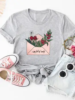 Женская одежда Love Flower Тренд, Мода на День Святого Валентина, Летние футболки с коротким рукавом, футболка с рисунком, Женская футболка с принтом, графическая футболка