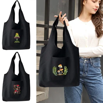 Женские сумки через плечо, сумка-жилетка для пригородных поездок, экологичные сумки для покупок с грибным принтом, женская повседневная холщовая сумка-тоут