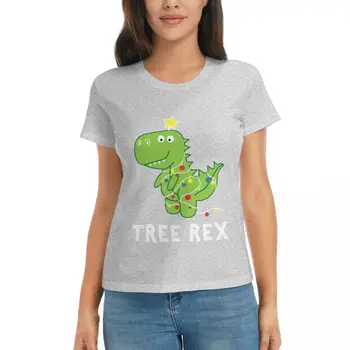 Забавная рождественская футболка с динозавром елкой Рекс, классические тренировочные рубашки для женщин, обтягивающие рубашки для женщин
