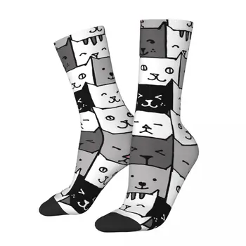 Забавный сумасшедший носок для мужчин с принтом кошек в стиле хип-хоп, винтажный мультяшный стиль, бесшовный носок с принтом для мальчиков, подарок-новинка