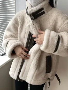 Зимняя модная меховая цельнокроеная куртка с воротником-стойкой, свободная и универсальная отстрочка, утолщенная уличная блузка с длинными рукавами для женщин
