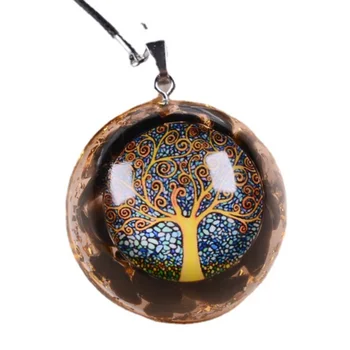 Кулон из Дерева Жизни с камнем обсидиан, Энергетический Амулет Рейки, Исцеляющий Ожерелье