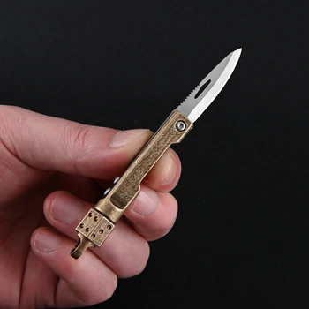 Латунный Складной нож с кубической головкой Портативный Брелок Мини-нож для кемпинга на открытом воздухе EDC Multtool Нож для выживания в кемпинге Открывалка для распаковки