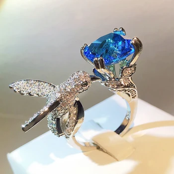 Легкое роскошное кольцо с цирконом для женщин, синий Розовый кристалл, панк-креативные кольца с животными на палец, Модные Уникальные ювелирные подарки