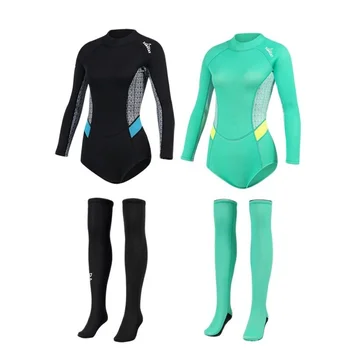 Летние женские 2 мм неопреновые гидрокостюмы-бикини и чулки для дайвинга, водолазный костюм с длинным рукавом, солнцезащитные купальники для серфинга и подводного плавания