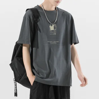 Летняя Мужская Повседневная футболка из чистого хлопка, большой размер 5XL, Бело-черный мультяшный Дизайн, Молодежный мужской Уличный топ