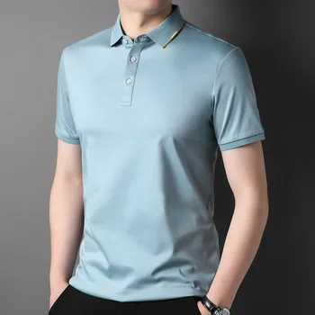 Летняя Новая Дизайнерская Мужская Шелковая футболка Поло, популярный Бренд, Высококачественная Тонкая дышащая Повседневная деловая одежда