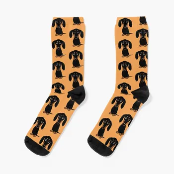 Милые черно-подпалые гладкошерстные носки с изображением мультяшной собаки в виде таксы, мужские забавные носки