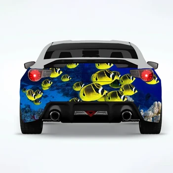 Морская золотая рыбка синего цвета, наклейки на заднюю часть автомобиля, наклейка на автомобиль, креативная наклейка, изменение внешнего вида кузова автомобиля, декоративные наклейки