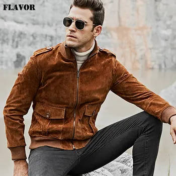 Мужская мотоциклетная куртка FLAVOR из натуральной кожи, мужское пальто из натуральной свиной кожи со стоячим воротником, кожаное пальто 1