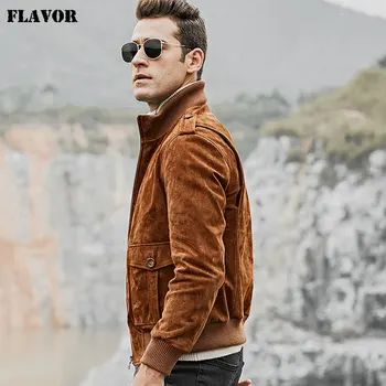 Мужская мотоциклетная куртка FLAVOR из натуральной кожи, мужское пальто из натуральной свиной кожи со стоячим воротником, кожаное пальто 2