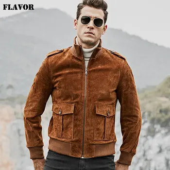 Мужская мотоциклетная куртка FLAVOR из натуральной кожи, мужское пальто из натуральной свиной кожи со стоячим воротником, кожаное пальто 3