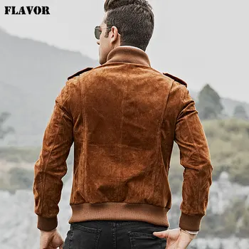 Мужская мотоциклетная куртка FLAVOR из натуральной кожи, мужское пальто из натуральной свиной кожи со стоячим воротником, кожаное пальто 4