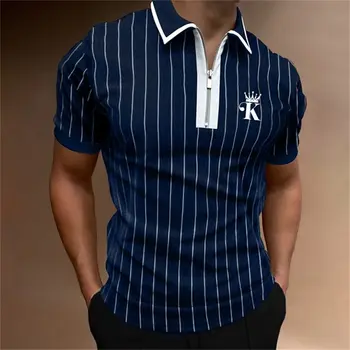 Мужская рубашка поло с короткими рукавами и 3D принтом по всему телу, полосатые узоры, летняя одежда с короткими рукавами, топы-поло для уличного отдыха