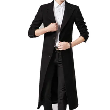 Мужские шерстяные пальто Осень-зима, новые однотонные мужские длинные шерстяные пальто высокого качества, черные Роскошные шерстяные пальто Мужские