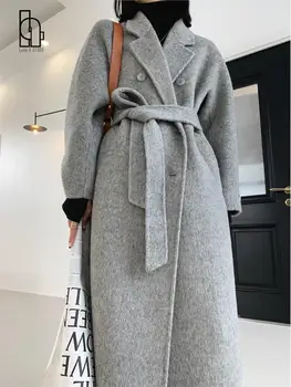 Мягкое пальто из Эшмера, женское шерстяное пальто 2022, Длинное меховое Двубортное пальто средней длины, Свободное Классическое женское пальто с поясом