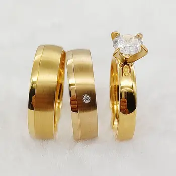 Набор обручальных колец 3шт дизайнерские украшения для влюбленных из 18-каратного золота promise couples Ring bijoux acier не окисляемые
