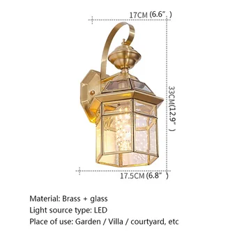 Наружный латунный настенный светильник BUNNY Retro, Водонепроницаемые Бра IP65, светодиодный светильник для дома, крыльца, Двора 5