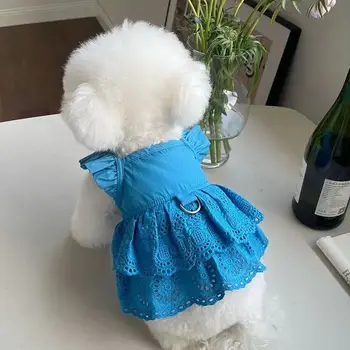 Новая одежда для домашних животных, Милое однотонное кружевное платье принцессы с развевающимися рукавами, щенок Тедди Бишон, Тонкая секция, которую можно натянуть на летнюю одежду для собак