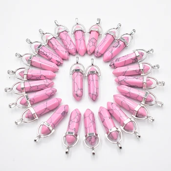 Оптовая продажа 24 50 100 шт./лот модные розово-бирюзовые подвески в форме столба с точечной чакрой, подвеска для изготовления ювелирных изделий бесплатно