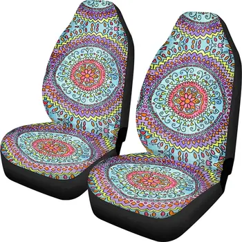 Полный комплект из 2 чехлов для автомобильных сидений с цветочным принтом в виде племенной мандалы, ковшеобразные чехлы для автомобильных сидений, аксессуары для интерьера автомобилей в стиле бохо