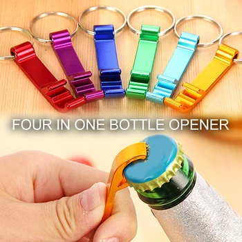 Портативный брелок для открывания бутылок 4 В 1, брелок для ключей, металлическая крышка для пивной бутылки, инструмент для открытия банок