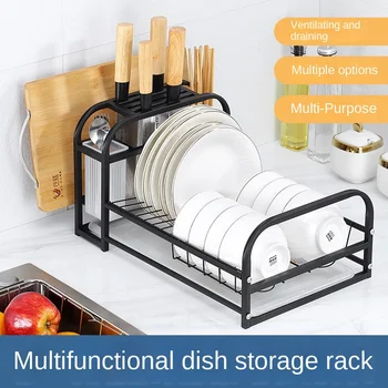 Простой стеллаж для хранения посуды из нержавеющей стали, Столешница, Сливное устройство для хранения столовых приборов, Держатель палочек для еды с держателем ножа