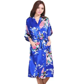 Размер S-XXXL Синяя Китайская женская шелковая ночная рубашка Сексуальное женское белье Свадебный халат подружки невесты Кимоно Банный халат Z005
