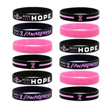 Розовые Ленточные браслеты для повышения осведомленности о раке молочной железы Силиконовый браслет Hope Ribbon Wrist Decor Официальная грудь